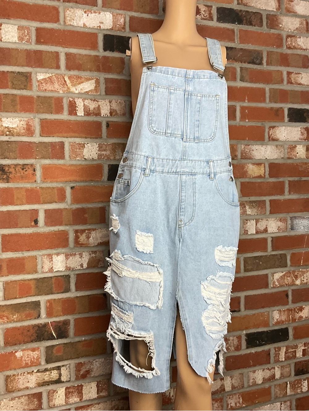 DISTRESSED DENIM OVERALL DRESS